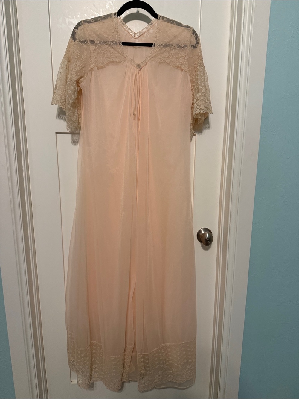 Vintage InTime Brand Sheer Lace-Trim Peach Nightgown - Women’s Intimates